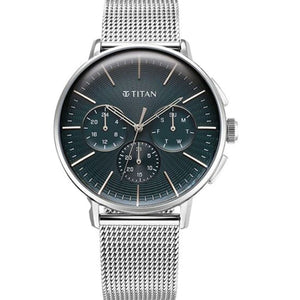 Titan Light leathers Multifunction Anthracite Dial Stainless Steel Strap Watch For Men 42mm 90200SM01