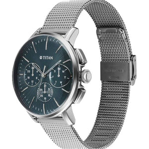Titan Light leathers Multifunction Anthracite Dial Stainless Steel Strap Watch For Men 42mm 90200SM01