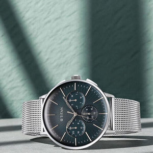 Titan Light leathers Multifunction Anthracite Dial Stainless Steel Strap Watch For Men 42mm 90200SM01