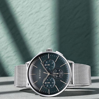 Titan Light leathers Multifunction Anthracite Dial Stainless Steel Strap Watch For Men 42mm 90200SM01