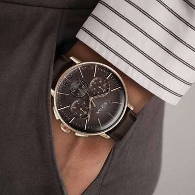 Titan Light leathers Multifunction Brown Dial Leather Strap Watch For Men 42mm 90200WL01