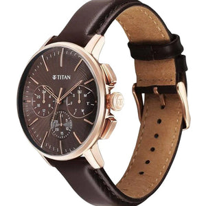 Titan Light leathers Multifunction Brown Dial Leather Strap Watch For Men 42mm 90200WL01
