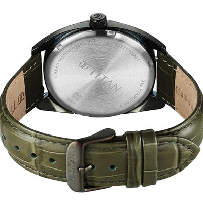 Titan Classique Tonneau Analog with Date and Green Dial Green Leather Strap Watch for Men 42mm 90211QL01