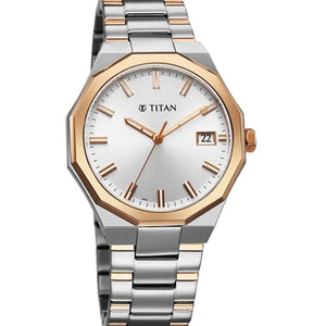 Titan Regalia Dodecagon Quartz Analog with Date Silver Dial Two Toned Stainless Steel Strap Watch For Men 40mm 90212KM01