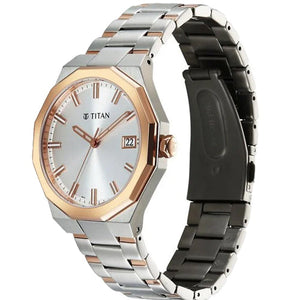 Titan Regalia Dodecagon Quartz Analog with Date Silver Dial Two Toned Stainless Steel Strap Watch For Men 40mm 90212KM01