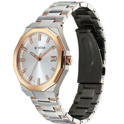 Titan Regalia Dodecagon Quartz Analog with Date Silver Dial Two Toned Stainless Steel Strap Watch For Men 40mm 90212KM01