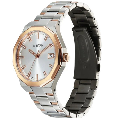 Titan Regalia Dodecagon Quartz Analog with Date Silver Dial Two Toned Stainless Steel Strap Watch For Men 40mm 90212KM01