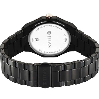 Titan Regalia Dodecagon Quartz Analog with Date Grey Dial Black Stainless Steel Strap Watch For Men 40mm 90212KM02