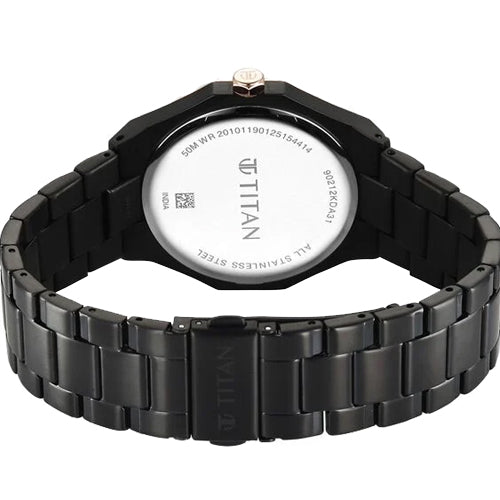 Titan Regalia Dodecagon Quartz Analog with Date Grey Dial Black Stainless Steel Strap Watch For Men 40mm 90212KM02