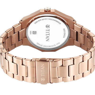 Titan Regalia Dodecagon Quartz Analog with Date Brown Dial Rose Gold Stainless Steel Strap Watch For Men 40mm 90212WM01