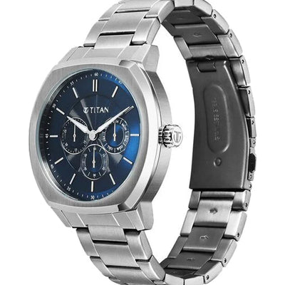 Titan Regalia Arc Analog with Day Date Second Subdial and Blue Dial Stainless Steel Strap Watch for Men 44mm 90213SM01