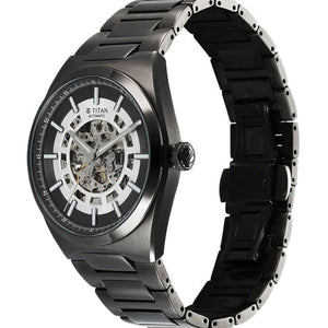 Titan Nexus Skeletal Automatic Analog with Gun Dial Gun Stainless Steel Strap Watch for Men 42mm 90221QM02