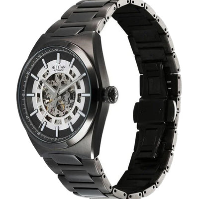 Titan Nexus Skeletal Automatic Analog with Gun Dial Gun Stainless Steel Strap Watch for Men 42mm 90221QM02
