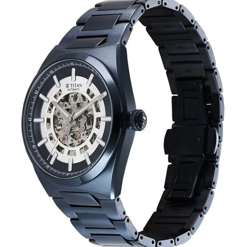Titan Nexus Skeletal Automatic Analog with Blue Dial Blue Stainless Steel Strap Watch for Men 42mm 90221QM03
