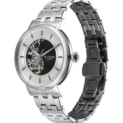 Titan Yin Yang Skeletal Automatic Analog with Black Dial Silver Stainless Steel Strap Watch for Men 42mm 90222SM01