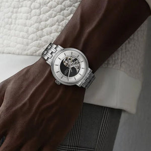 Titan Yin Yang Skeletal Automatic Analog with Black Dial Silver Stainless Steel Strap Watch for Men 42mm 90222SM01