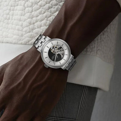 Titan Yin Yang Skeletal Automatic Analog with Black Dial Silver Stainless Steel Strap Watch for Men 42mm 90222SM01