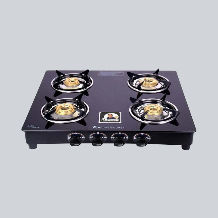 Power 4 Burner Glass Cooktop, Black 6mm Toughened Glass