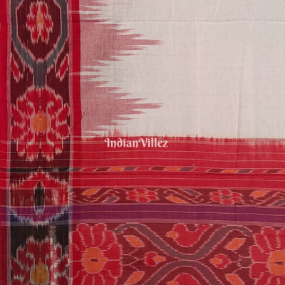 White Red Odisha Ikat Sambalpuri Cotton Saree
