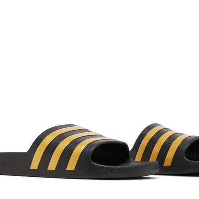 adidas Adilette Aqua Slides Core Black Gold Metallic