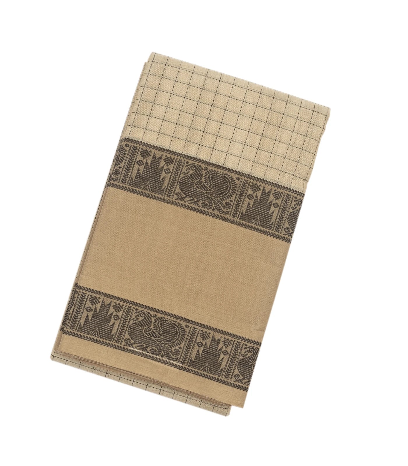 Off White Handloom Kanchi Cotton Saree With Taupe Border