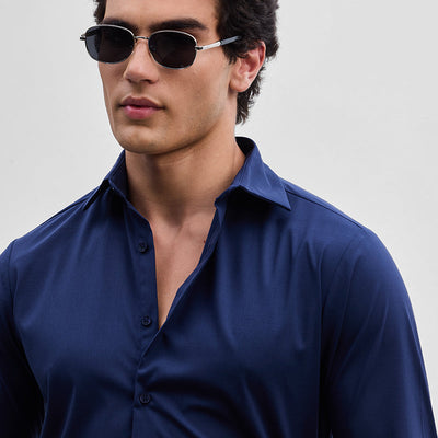 Navy Slim Fit Stretch Shirt