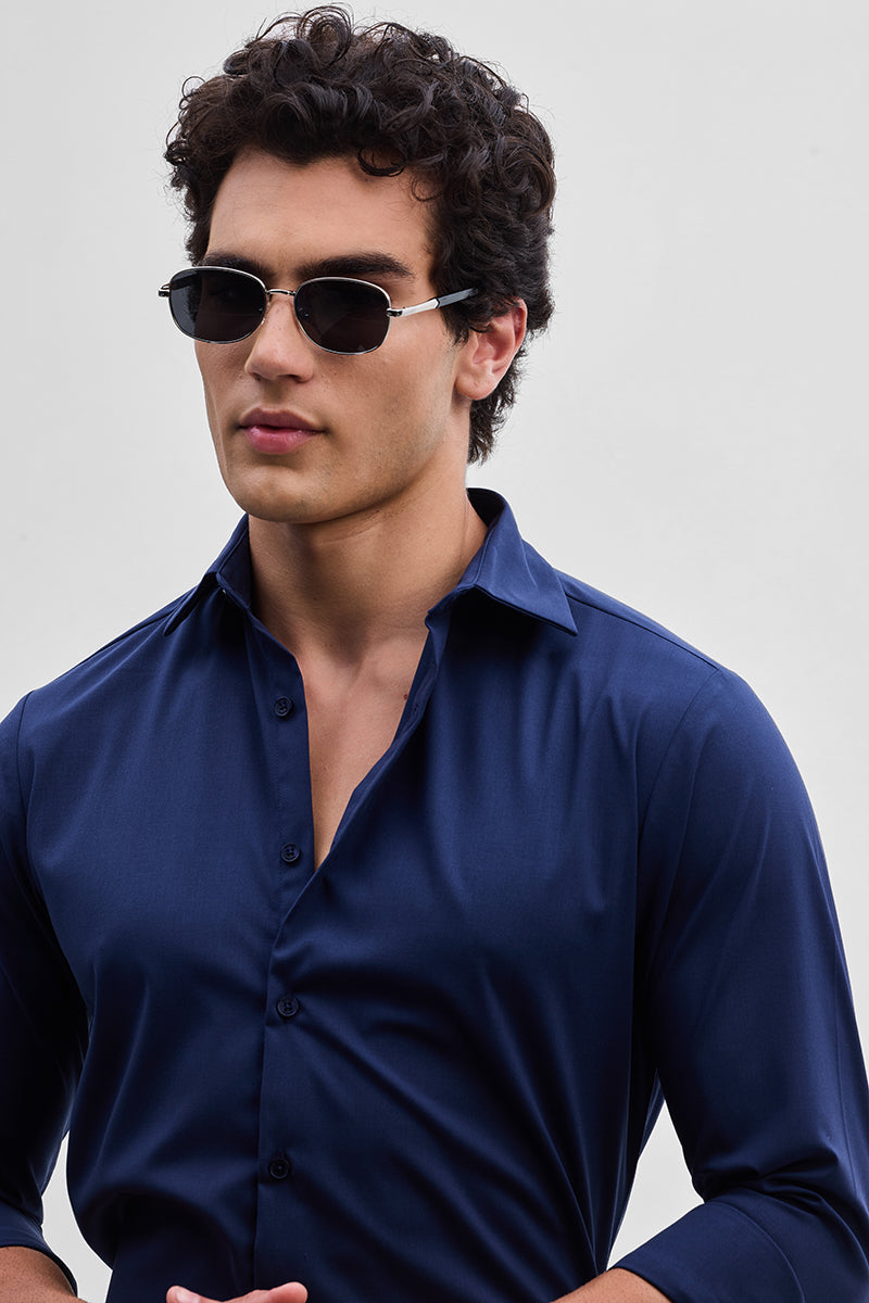 Navy Slim Fit Stretch Shirt