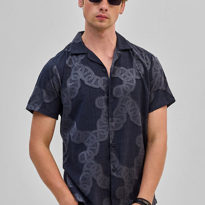 Dark Blue Textured Box Fit Shirt