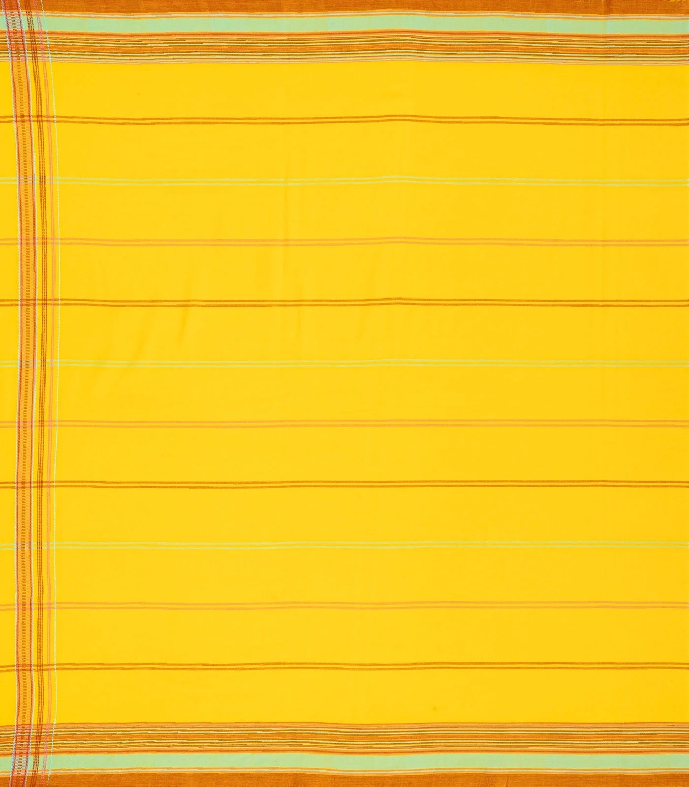 Yellow Handloom Bhujodi Cotton Saree With Checks