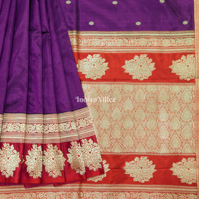 Purple & Red Designer Banarasi Katan Silk Saree