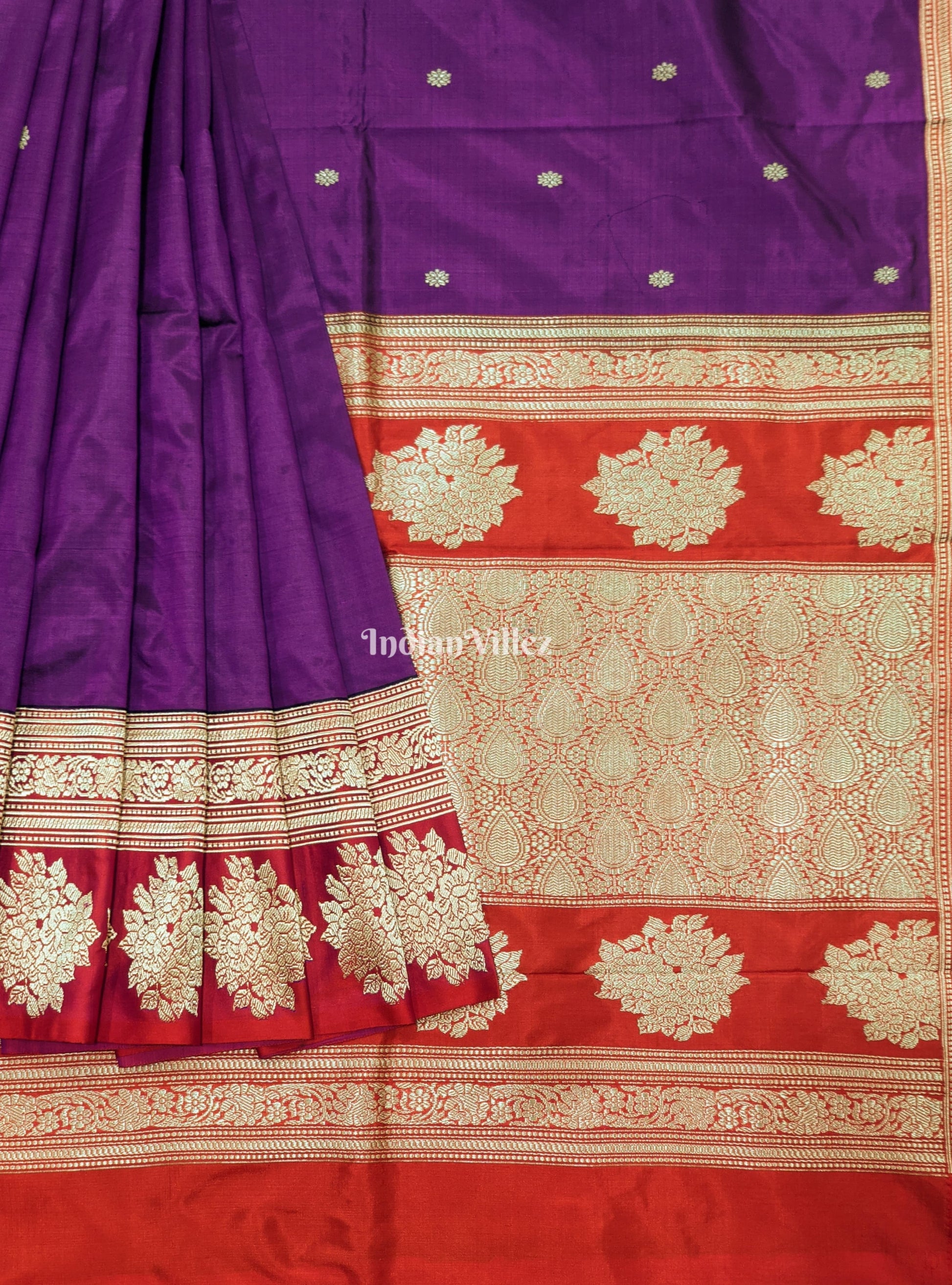Purple & Red Designer Banarasi Katan Silk Saree