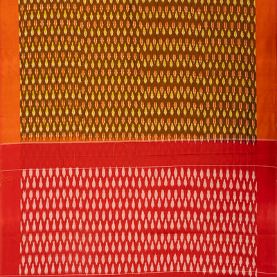 Olive Green Handwoven Orissa Cotton Saree With Tie & Dye Floral Motifs