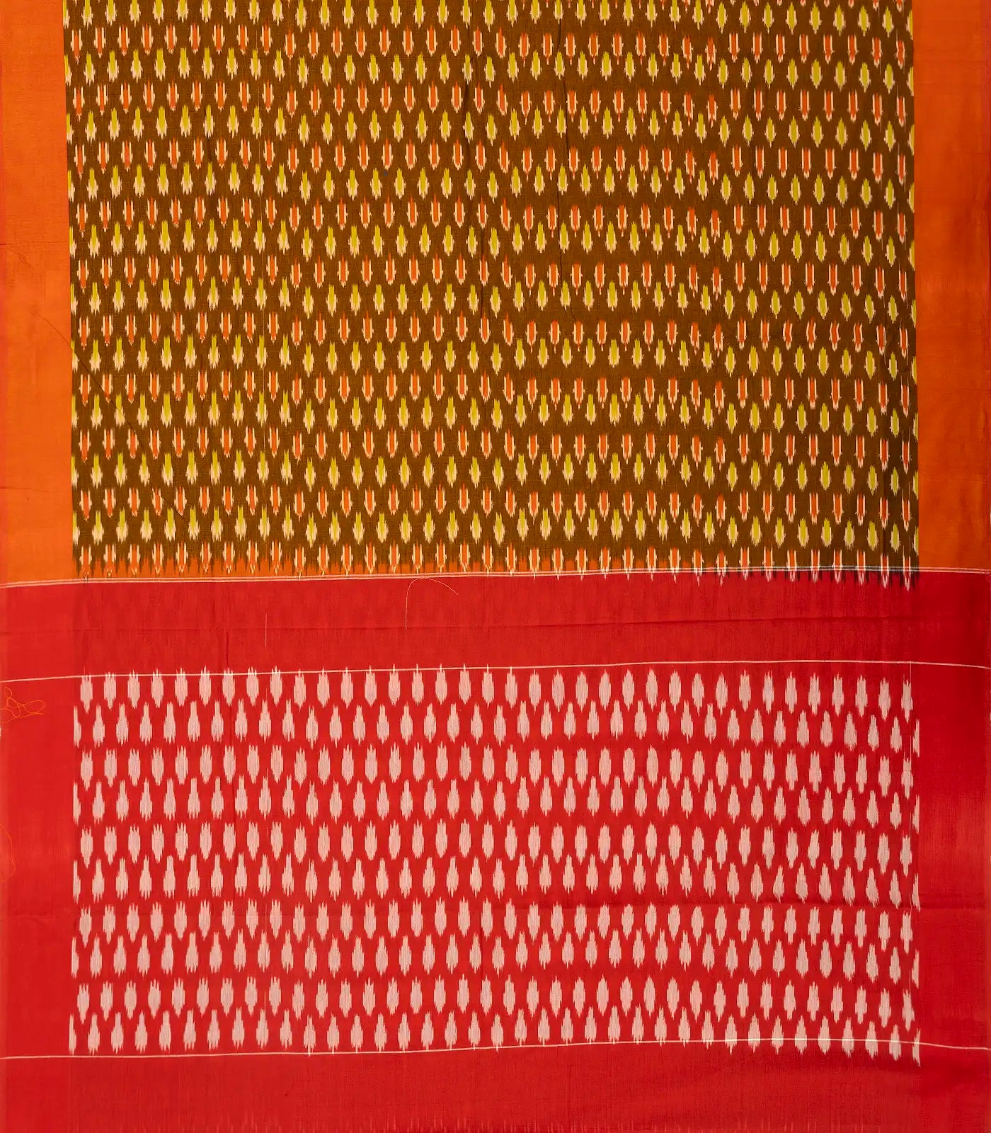 Olive Green Handwoven Orissa Cotton Saree With Tie & Dye Floral Motifs