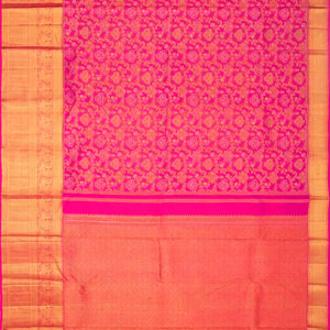 Hot Pink Handloom Kanchipuram Silk Saree With Meena Floral Motifs