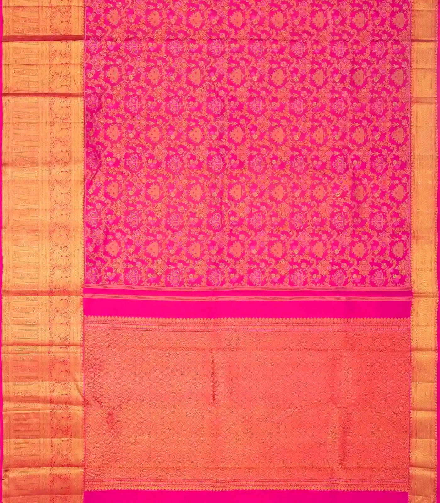 Hot Pink Handloom Kanchipuram Silk Saree With Meena Floral Motifs