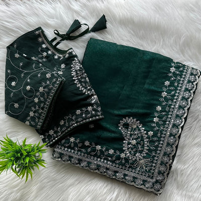 Soft Silk Heavy Embroidery work Party Wear Designer Saree