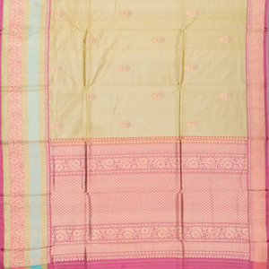Taupe Handloom Banarasi Silk Saree With Meena Floral Buttas