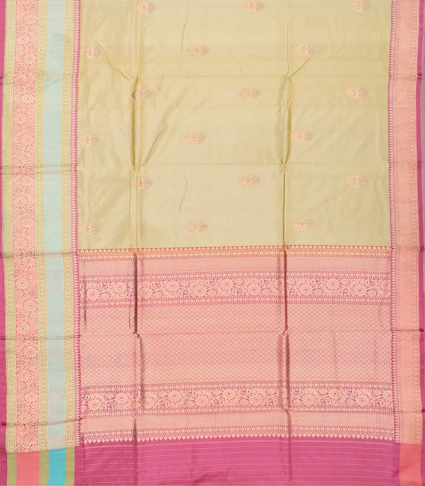 Taupe Handloom Banarasi Silk Saree With Meena Floral Buttas