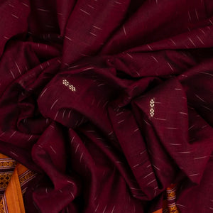 Crimson Orissa Cotton Saree With Stripes & Buttas