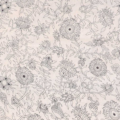Black floral machine-printed kalamkari cotton saree, self-border & pallu of Pichwai cow & radha krishna motif