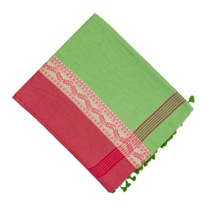 Mint Green Bengal Cotton Saree With Pink Border
