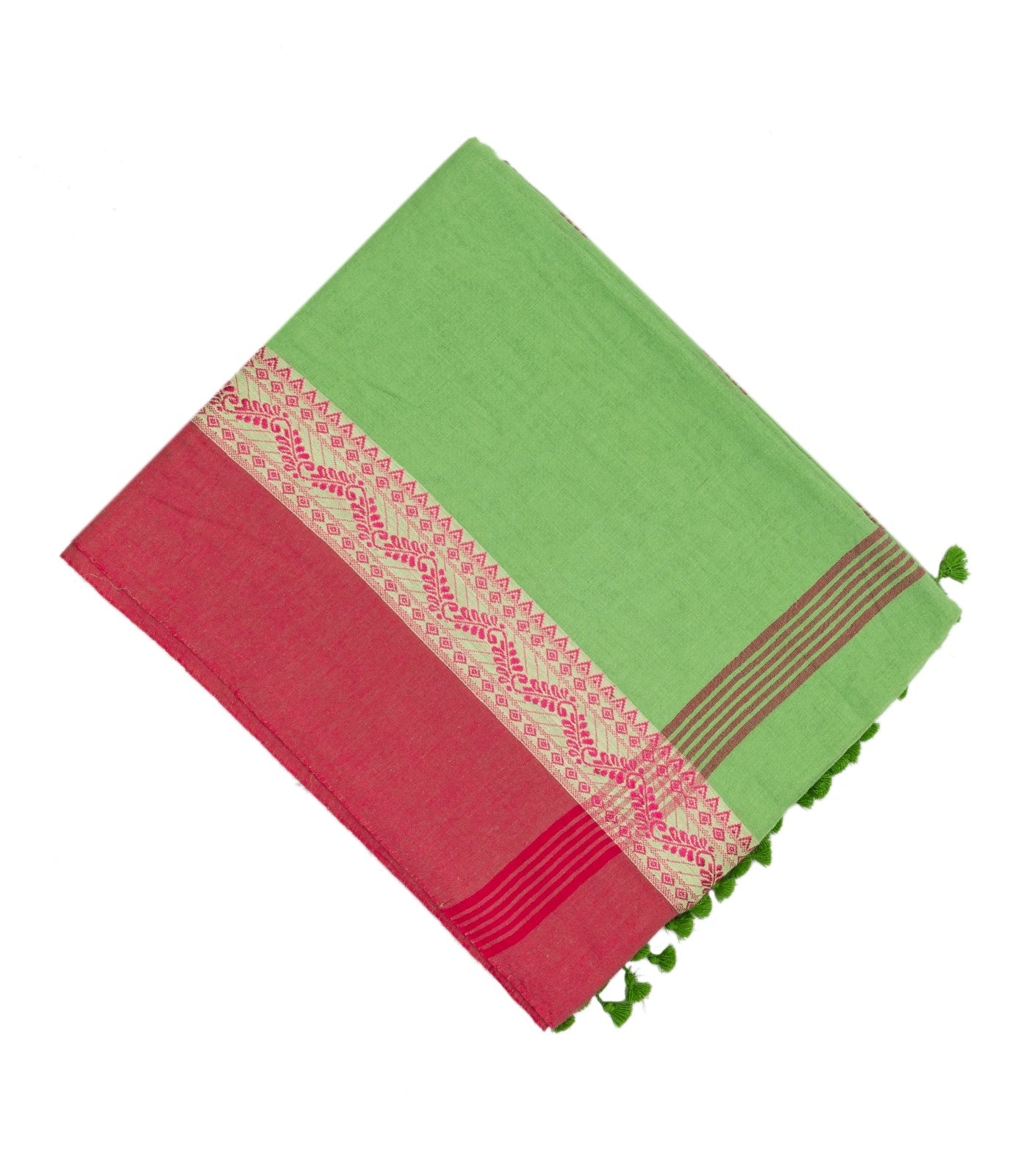Mint Green Bengal Cotton Saree With Pink Border