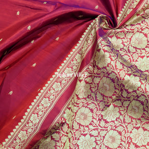 Red Violet Dual Tone Floral Katan Silk Banarasi Saree