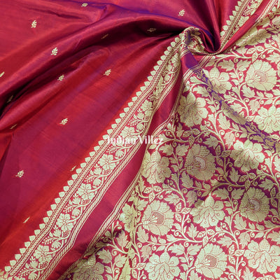 Red Violet Dual Tone Floral Katan Silk Banarasi Saree