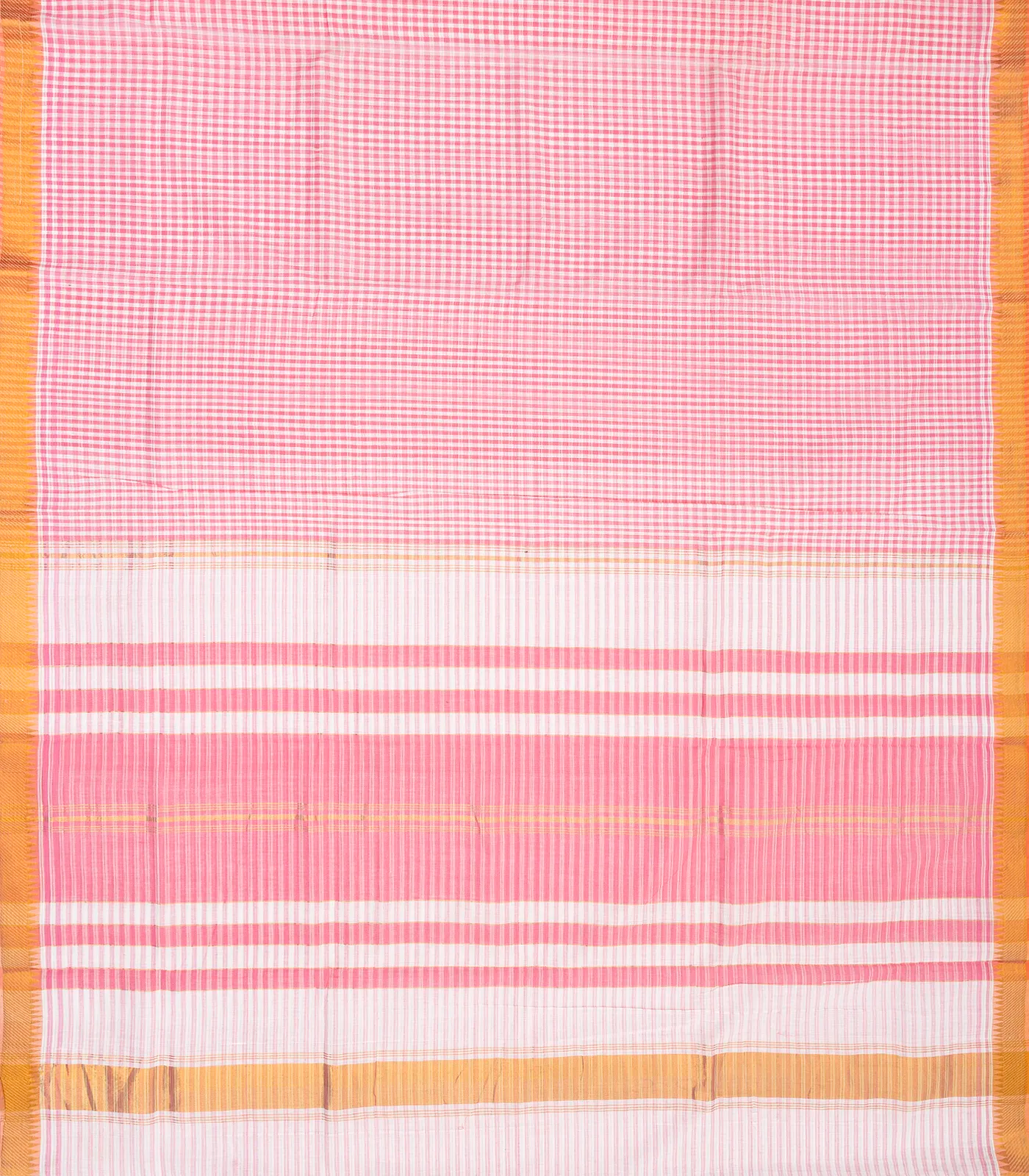 Pink Mangalagiri Cotton Saree With Checks & Zari Border