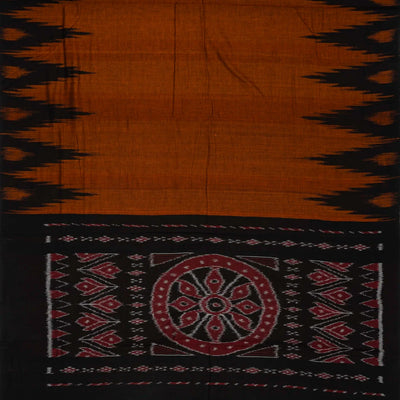 Rust Handloom Orissa Cotton Saree With Black Temple border