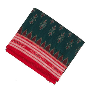 Sea Green Handwoven Orissa Cotton Saree With Tie & Dye Floral Motifs & Contrast Border