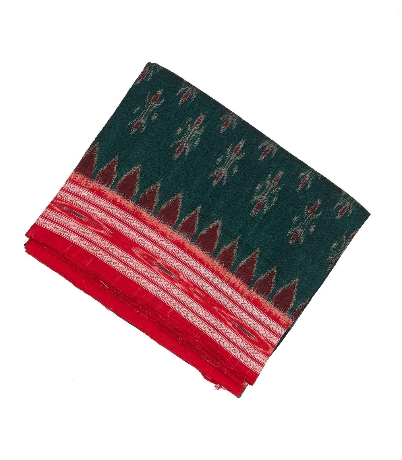 Sea Green Handwoven Orissa Cotton Saree With Tie & Dye Floral Motifs & Contrast Border