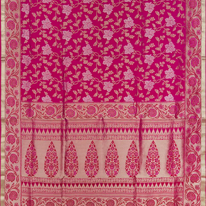 Pink Handloom Soft Silk Saree With Floral Vine Motifs -Pink