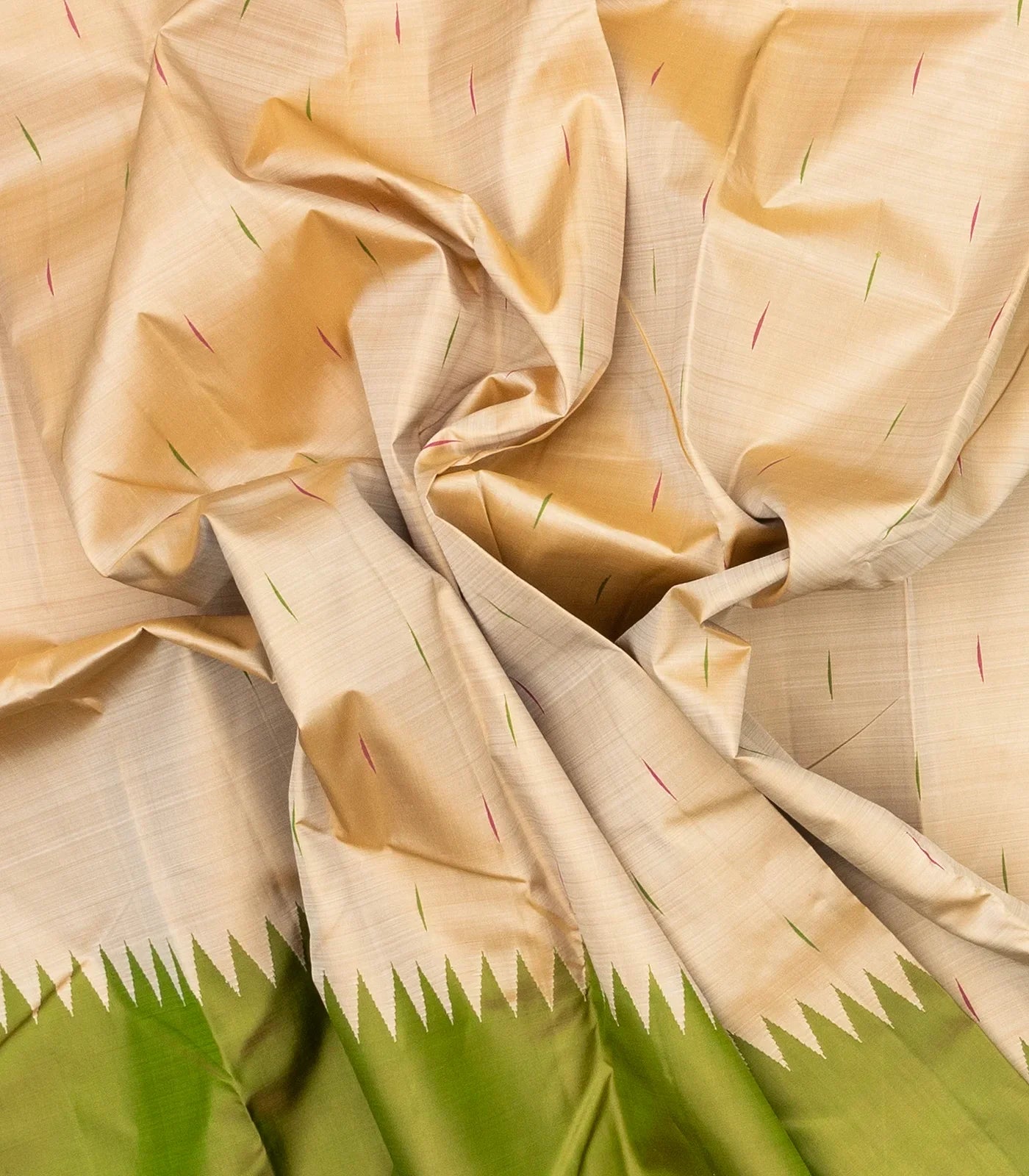 Taupe Handloom Kanchipuram Silk Saree With Buttas & Rising Border